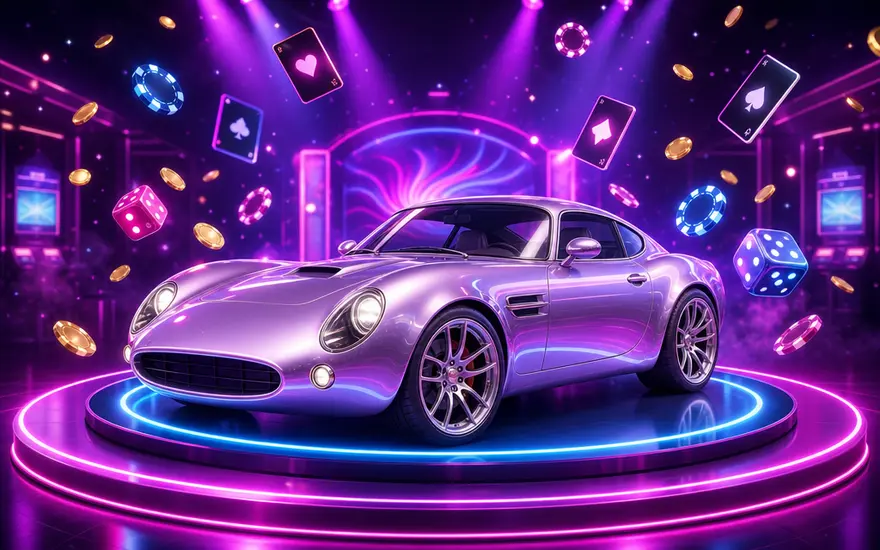 Sportovní vůz na neonovém pódiu jako hlavní VIP cena